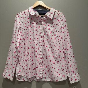 Tommy Hilfiger White Pink Hearts Button Up Shirt 100% Cotton‎ Sz XL